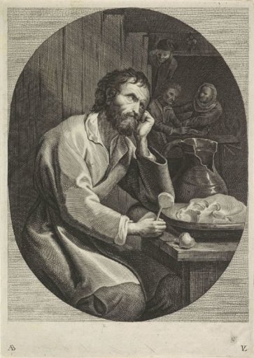 Blind man at the meal