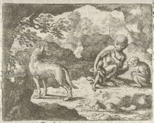 Three monkeys and a wolf