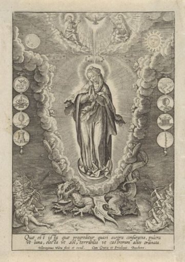 The Virgin Mary flanked by symbols from the Lauretan Litany