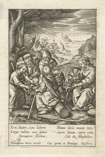 The Christ Child sawing a tree trunk