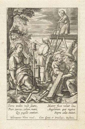 The Christ Child helping Joseph with sawing