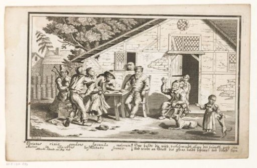 A Group Dancing in Front of a Farmhouse to the Music of a Bagpiper