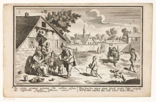 The Spectacle Seller Selling a Pair of Glasses to an Old Woman with a Spinning Wheel