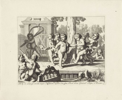 Putti dance around a tree