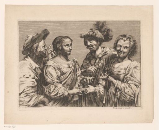 Two men and a woman at a fortune teller's