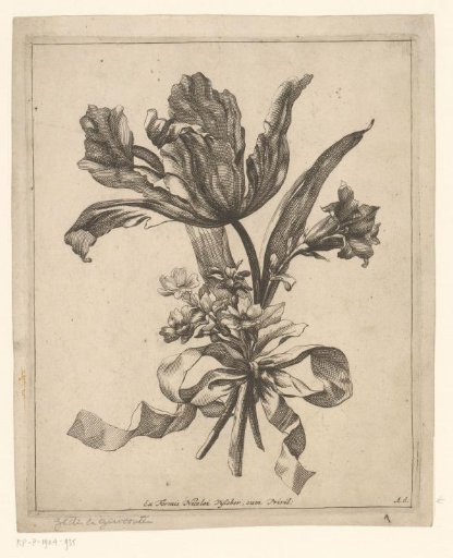 Tulip, buttercups, and lily in a bouquet