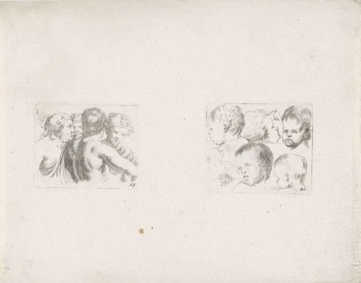 Figures in conversation and six children's heads