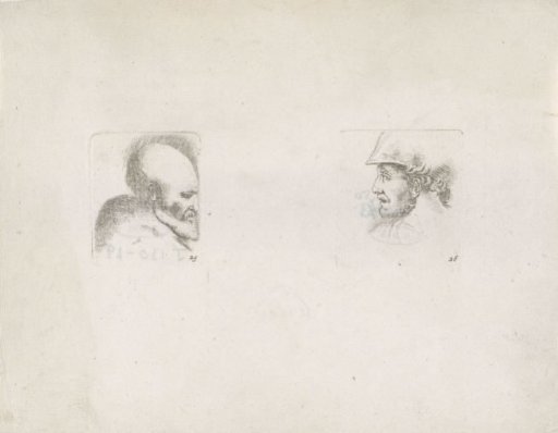 Man with beard and soldier in profile