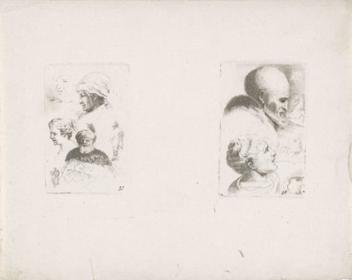 Studies of heads and two standing figures