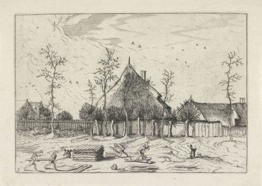 Landscape with farmhouse and woodcutters