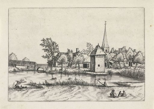 View of a Village with a Bridge and a Church