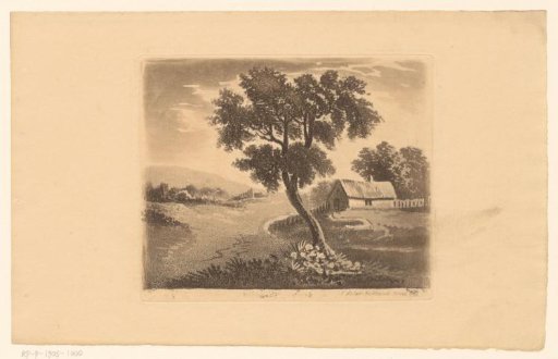 Landscape with a farm by a river
