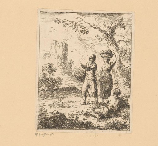Landscape with three figures before a ruin