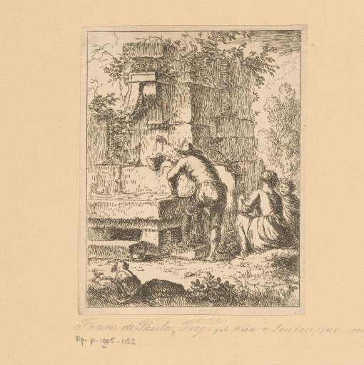 Family fetching water at a ruin