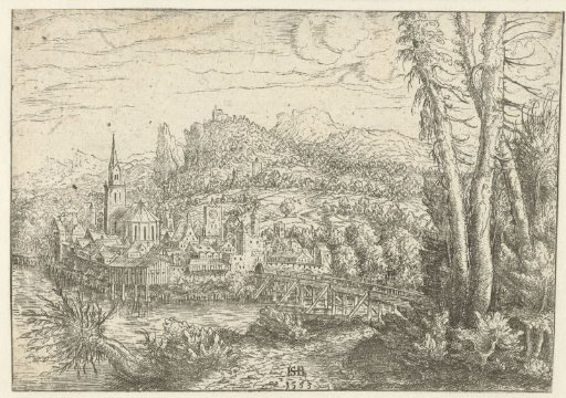 Landscape with a Town by the River and Wooden Bridge