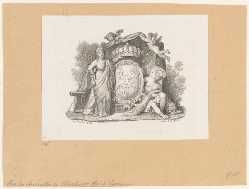 Coat of arms with two allegorical figures and putti