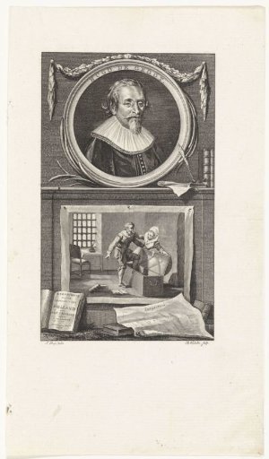 Portrait of Hugo de Groot and his escape in a book chest