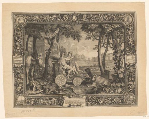 Ceres and Cybele in a chariot surrounded by animals in a garden
