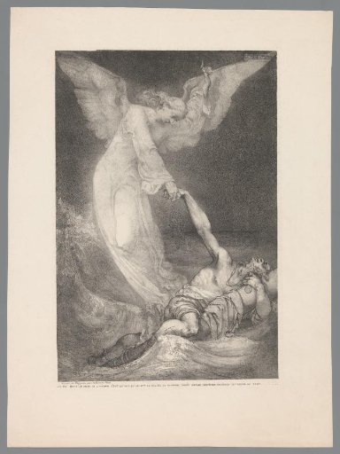 Angel extends hand to man in drowning distress
