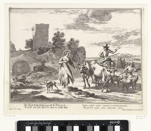 Shepherd on horseback and a boy with a flock