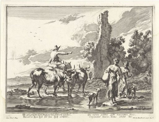 Shepherd and shepherdesses in a ford
