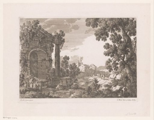 Landscape with watermill and antique well