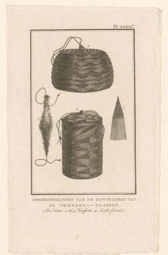 Baskets, a comb and a head-dress of the original inhabitants of Tonga