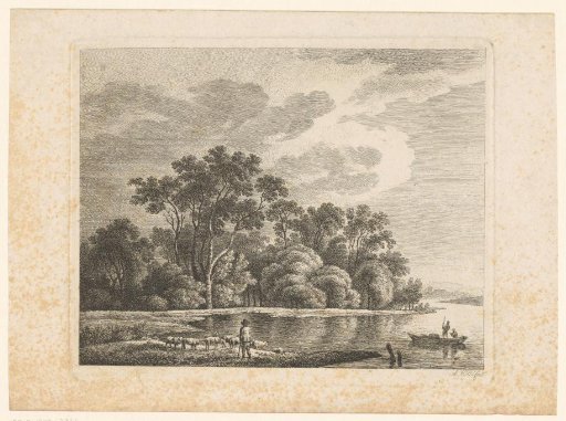 Landscape with a shepherd and his flock by a river