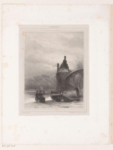 Winter landscape with city wall