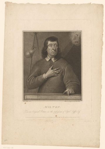 Portrait of John Milton with pilgrim's staff