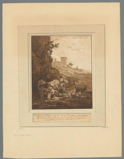 Landscape with two shepherds washing and spinning by a spring