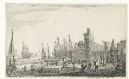 View of a harbor with a fortress