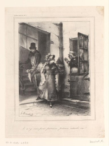 Young woman asking an old servant to keep silent about her lover