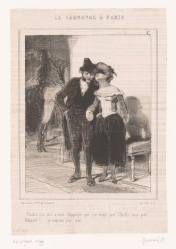 Masked Woman Whispers in the Ear of Her Chaperon