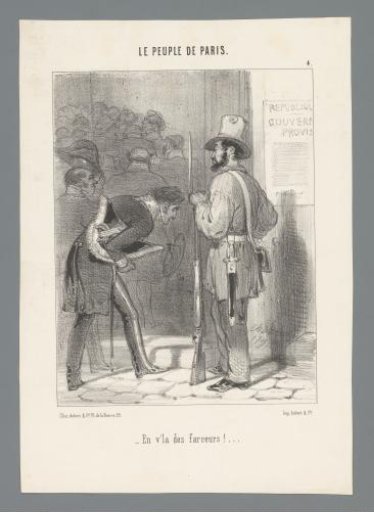 Man with Hat Under His Arm Bows to Man with Rifle