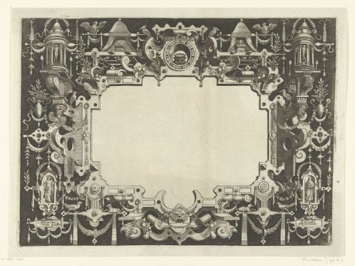 Cartouche with a Round Temple in Both Upper Corners