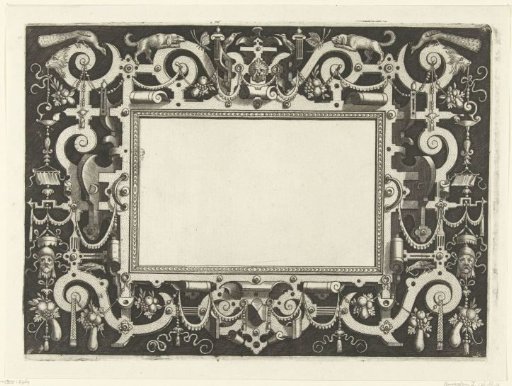 Rectangular Cartouche with a Peacock in Both Upper Corners