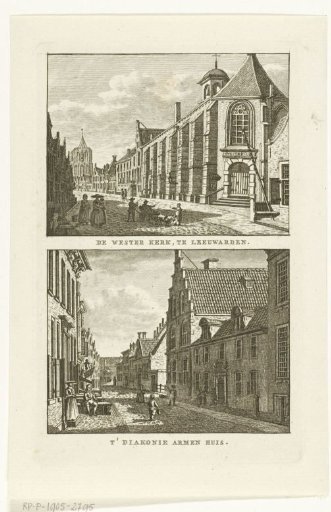 Two city views at Leeuwarden: Westerkerk and Poorhouse