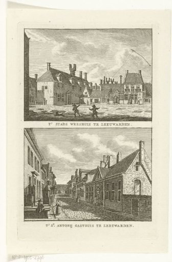 Two city views: New City Orphanage at Leeuwarden and Saint Antony Hospital at Leeuwarden