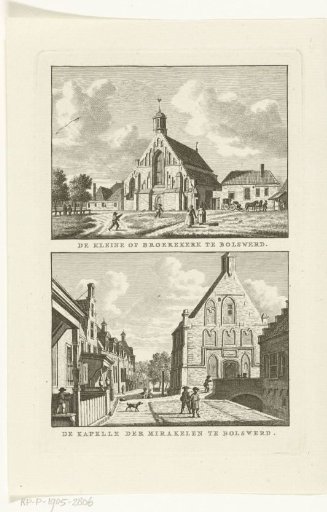 Two village views at Bolsward: Broere Church and chapel of the miracle image