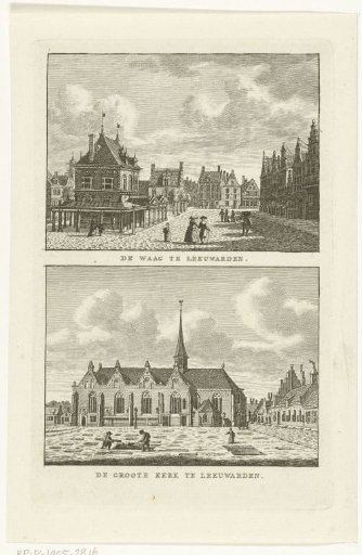Two city views at Leeuwarden: Weighing House and Great Church