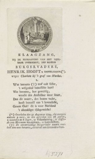 Funeral and lamentation for Hendrik Danielsz. Hooft, 1794