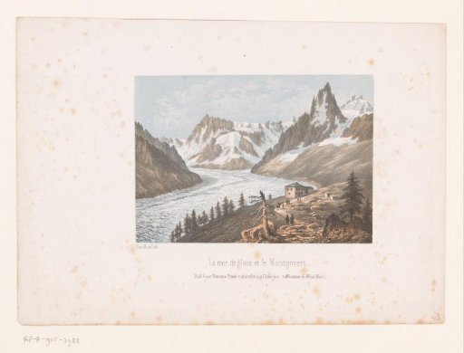 View of the Mer de Glace glacier and Montanvert in the valley of Chamonix