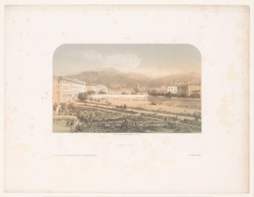 View of the Jardin public and the Pont-Neuf in Nice