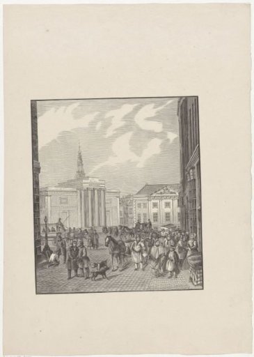 View of the Dam in Amsterdam with the Beurs van Zocher and the Commandant's House