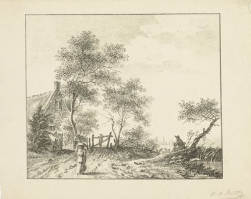Landscape with a woman carrying a basket on her head