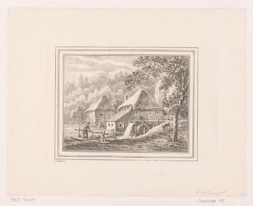 Landscape with a watermill and a barn