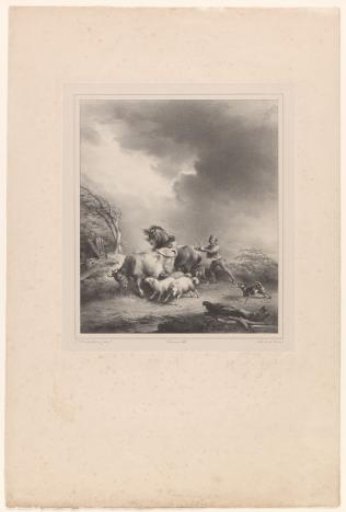 Landscape with man driving cattle