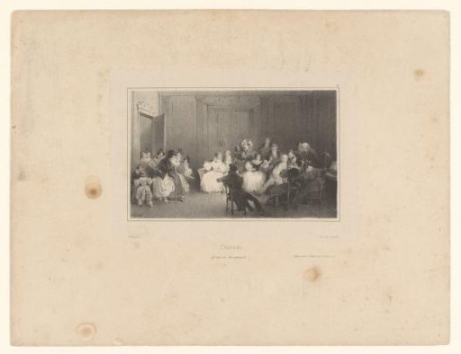 Masquerade party with a company in an interior