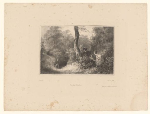 Four Figures Playing Hide-and-Seek in a Wood